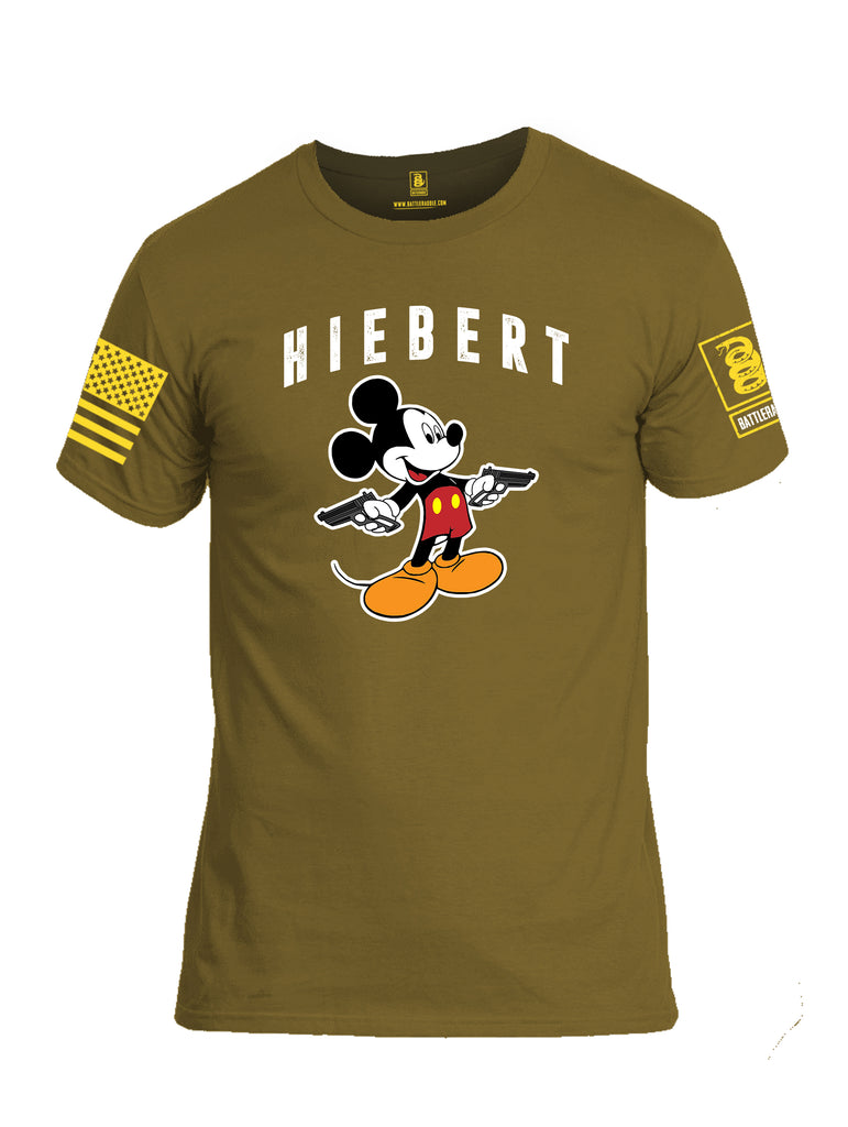 Battleraddle Hiebert Mickey Mouse Cross Pistols Yellow Sleeve Print Mens Cotton Crew Neck T Shirt