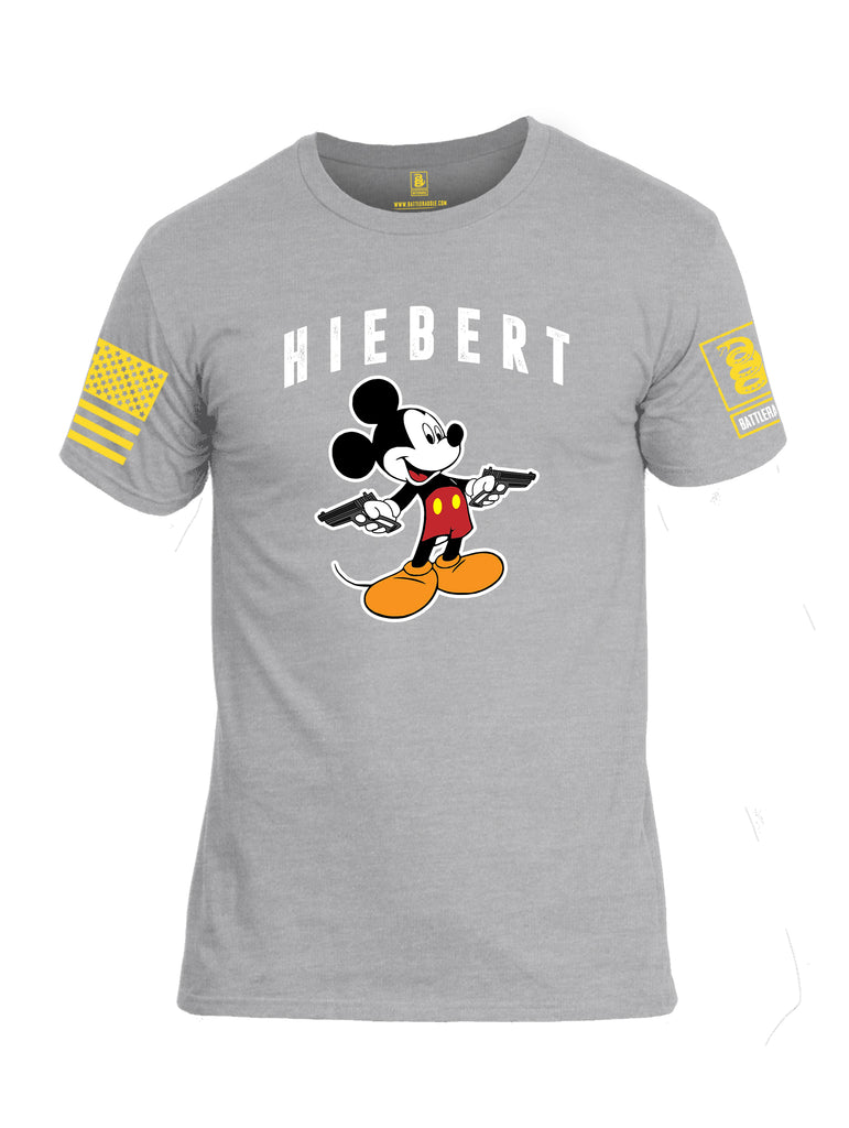 Battleraddle Hiebert Mickey Mouse Cross Pistols Yellow Sleeve Print Mens Cotton Crew Neck T Shirt