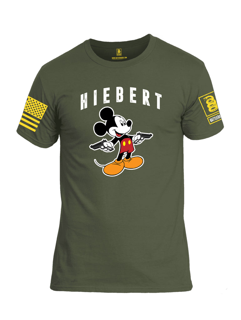 Battleraddle Hiebert Mickey Mouse Cross Pistols Yellow Sleeve Print Mens Cotton Crew Neck T Shirt