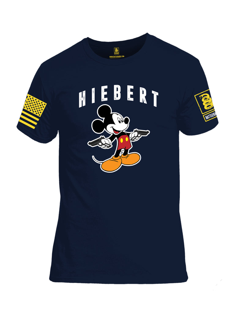 Battleraddle Hiebert Mickey Mouse Cross Pistols Yellow Sleeve Print Mens Cotton Crew Neck T Shirt