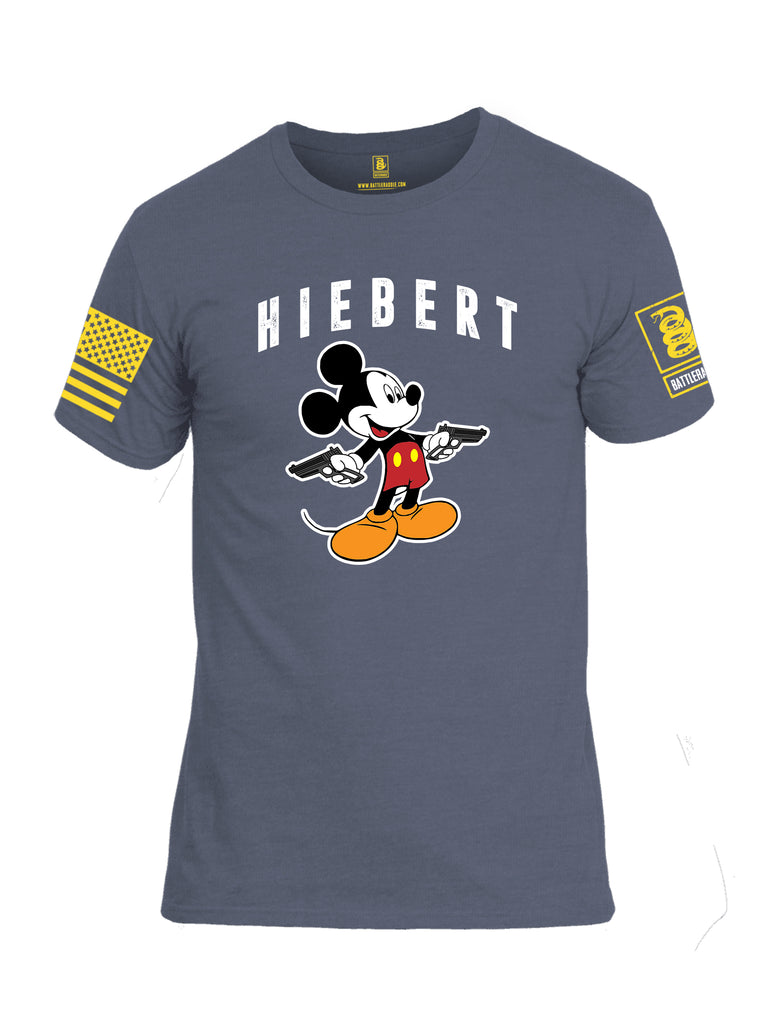 Battleraddle Hiebert Mickey Mouse Cross Pistols Yellow Sleeve Print Mens Cotton Crew Neck T Shirt