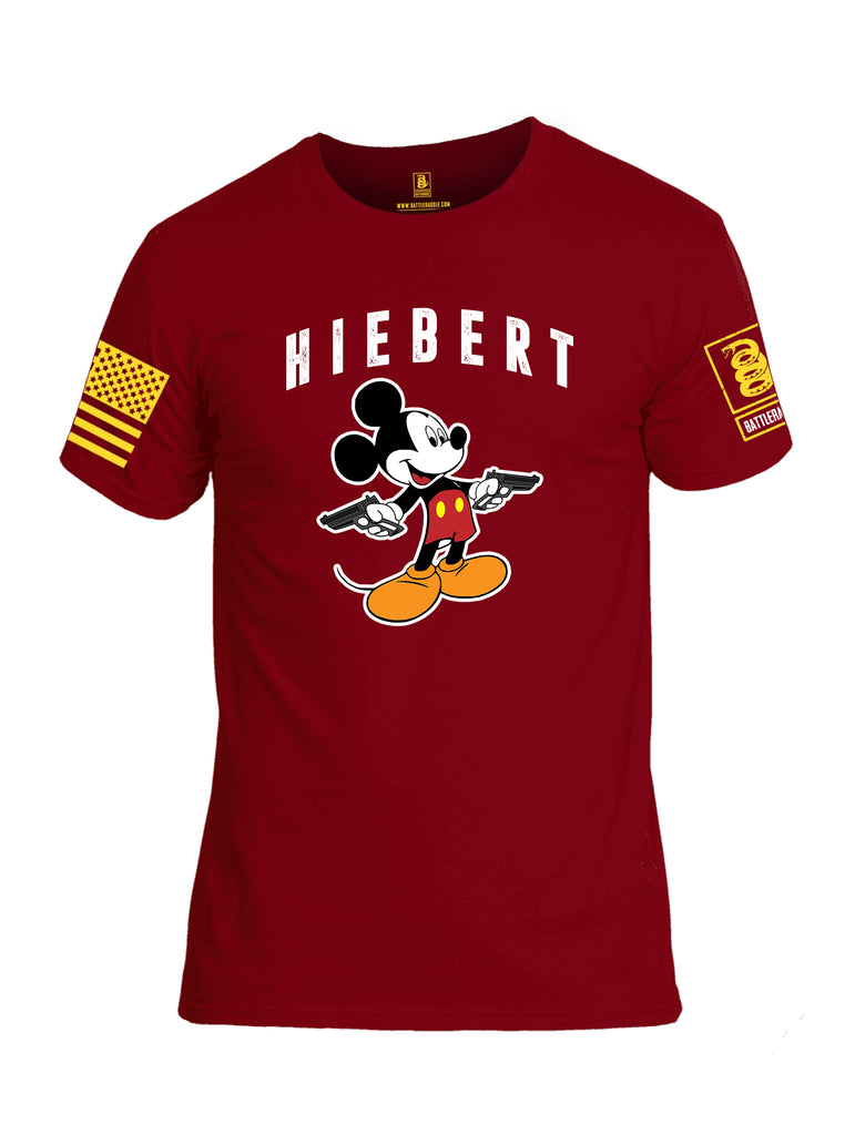 Battleraddle Hiebert Mickey Mouse Cross Pistols Yellow Sleeve Print Mens Cotton Crew Neck T Shirt