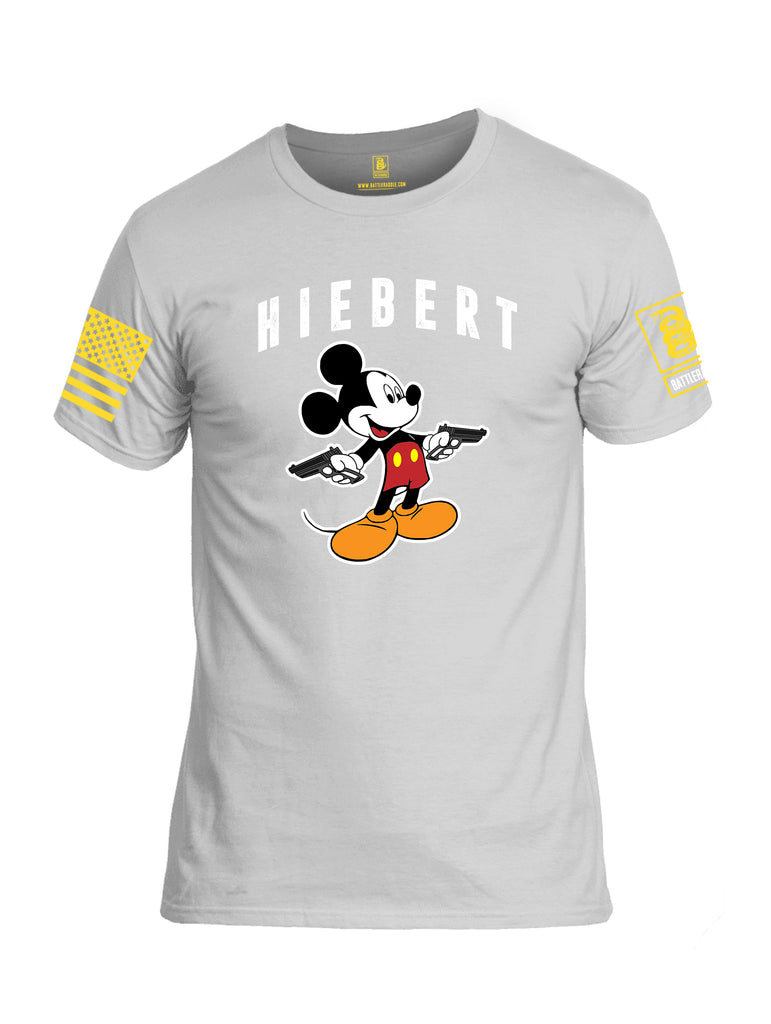 Battleraddle Hiebert Mickey Mouse Cross Pistols Yellow Sleeve Print Mens Cotton Crew Neck T Shirt