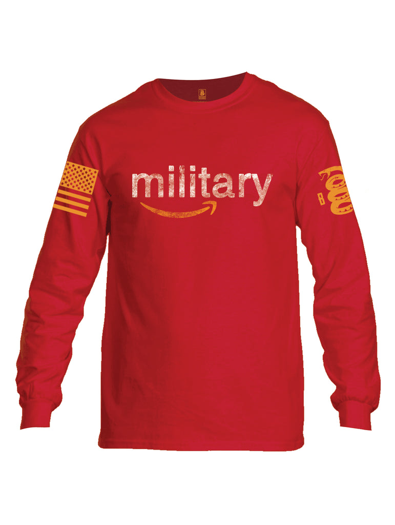 Battleraddle Military Orange Sleeve Print Mens Cotton Long Sleeve Crew Neck T Shirt