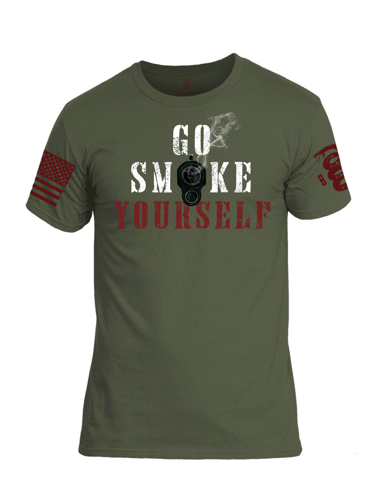 Battleraddle Go Smoke Yourself Red Sleeve Print Mens Cotton Crew Neck T Shirt