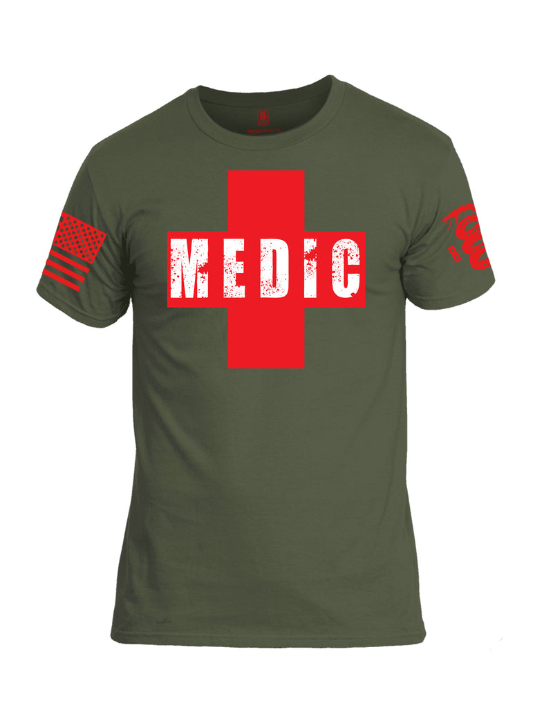Battleraddle Medic Red Sleeve Print Mens Cotton Crew Neck T Shirt