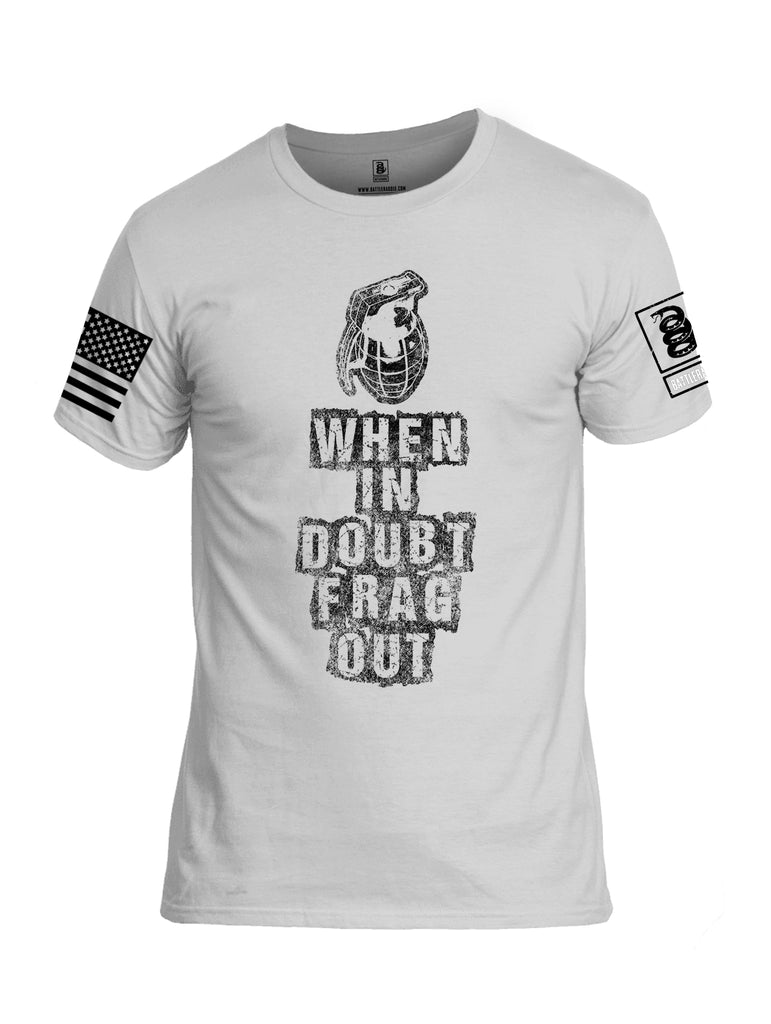 Battleraddle When In Doubt Frag Out White Sleeve Print Mens Cotton Crew Neck T Shirt