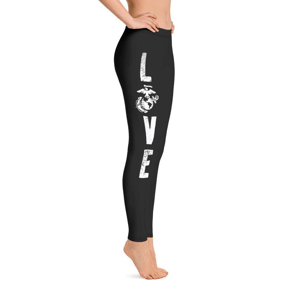 Battleraddle LOVE Marines Womens Black Yoga Leggings shirt|custom|veterans|Leggings