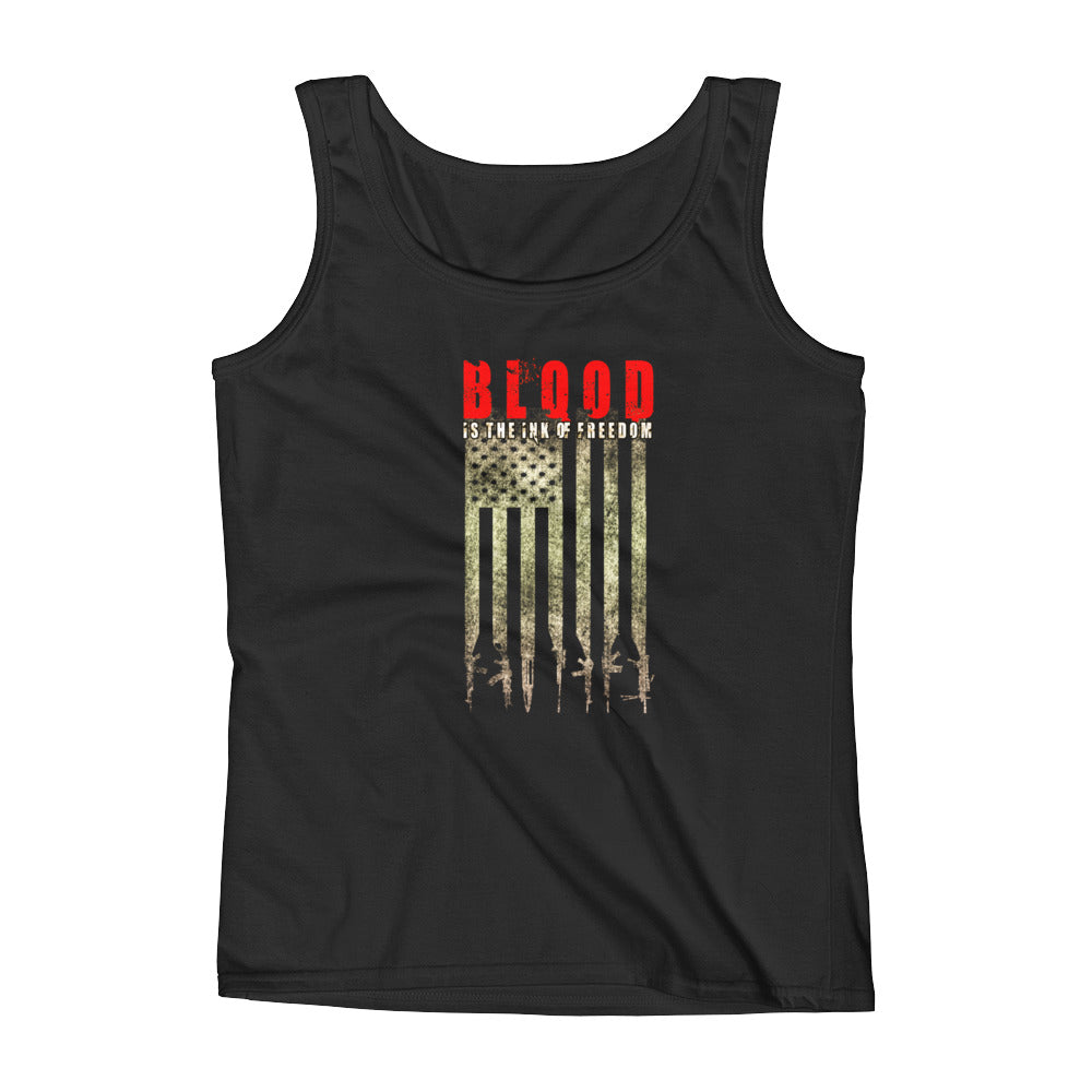 Battleraddle Women's Tank Top Blood Is The Ink of Freedom White and Red Print Ladies' Tank