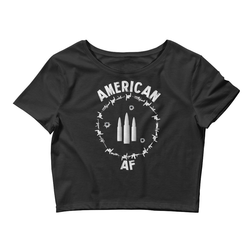 BattleRaddle Womens T Shirt American AF White Print Women’s Crop Tee