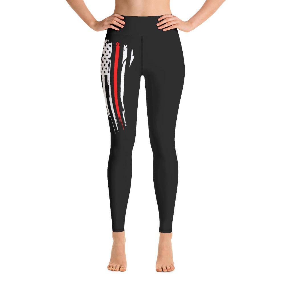 Battleraddle USA Flag Red Thin Line Womens Black Yoga Leggings shirt|custom|veterans|Leggings