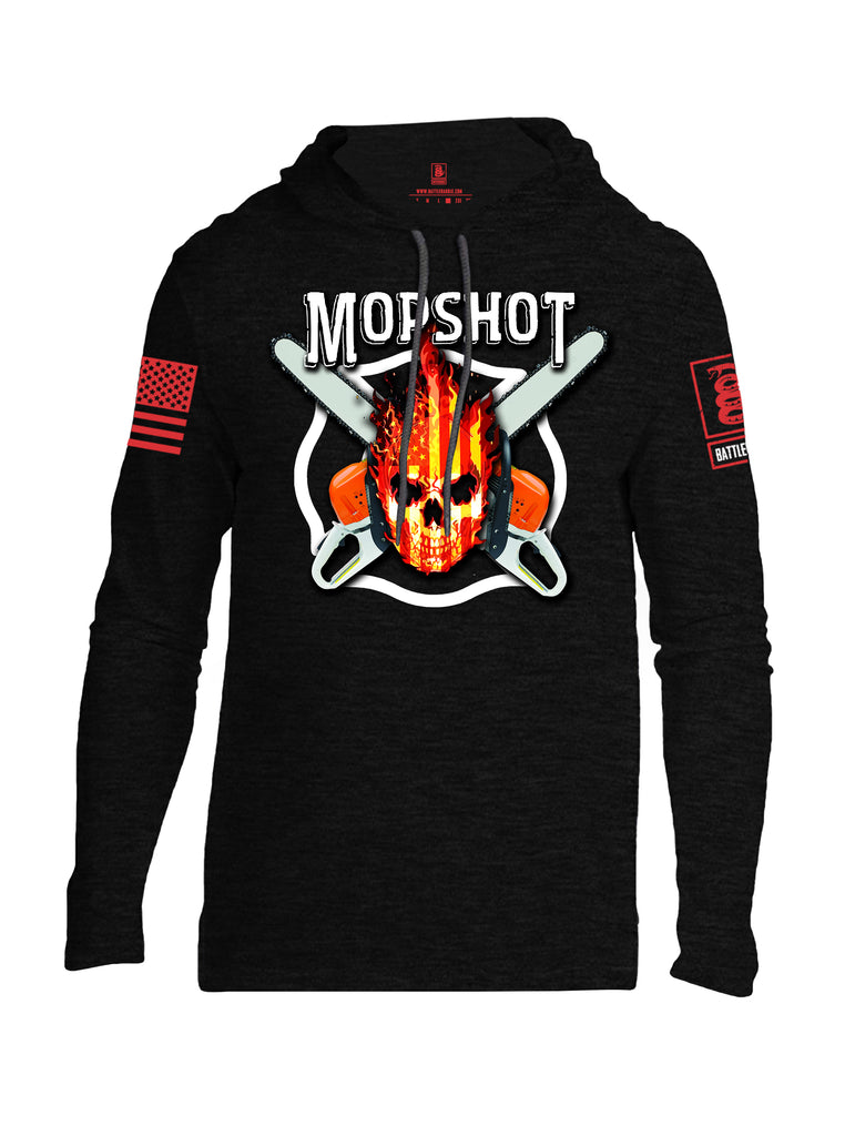 Battleraddle Mopshot Cross Chain Saw USA Flag Firefighter Thin Red Line Flame Skull Red Sleeve Print Mens Thin Cotton Lightweight Hoodie