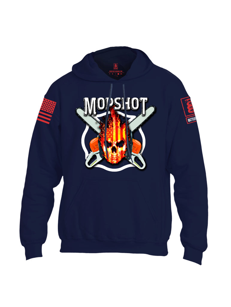 Battleraddle Mopshot Cross Chain Saw USA Flag Firefighter Thin Red Line Flame Skull Red Sleeve Print Mens Blended Hoodie With Pockets