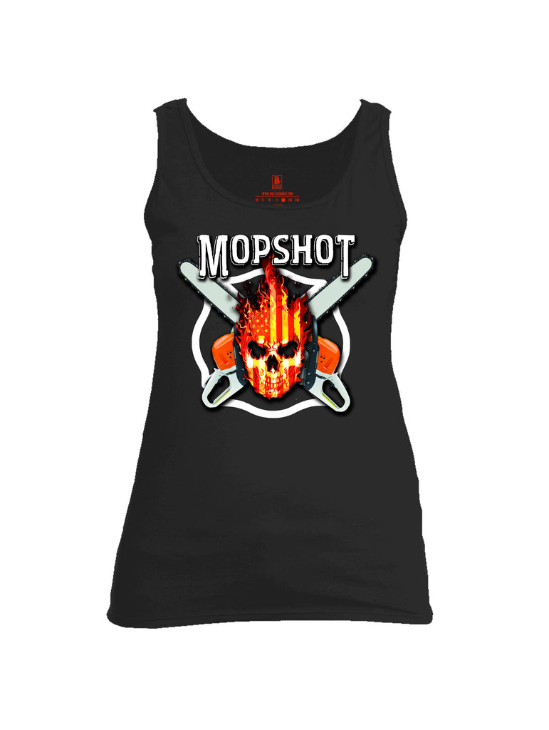 Battleraddle Mopshot Cross Chain Saw USA Flag Firefighter Thin Red Line Flame Skull Womens Cotton Tank Top