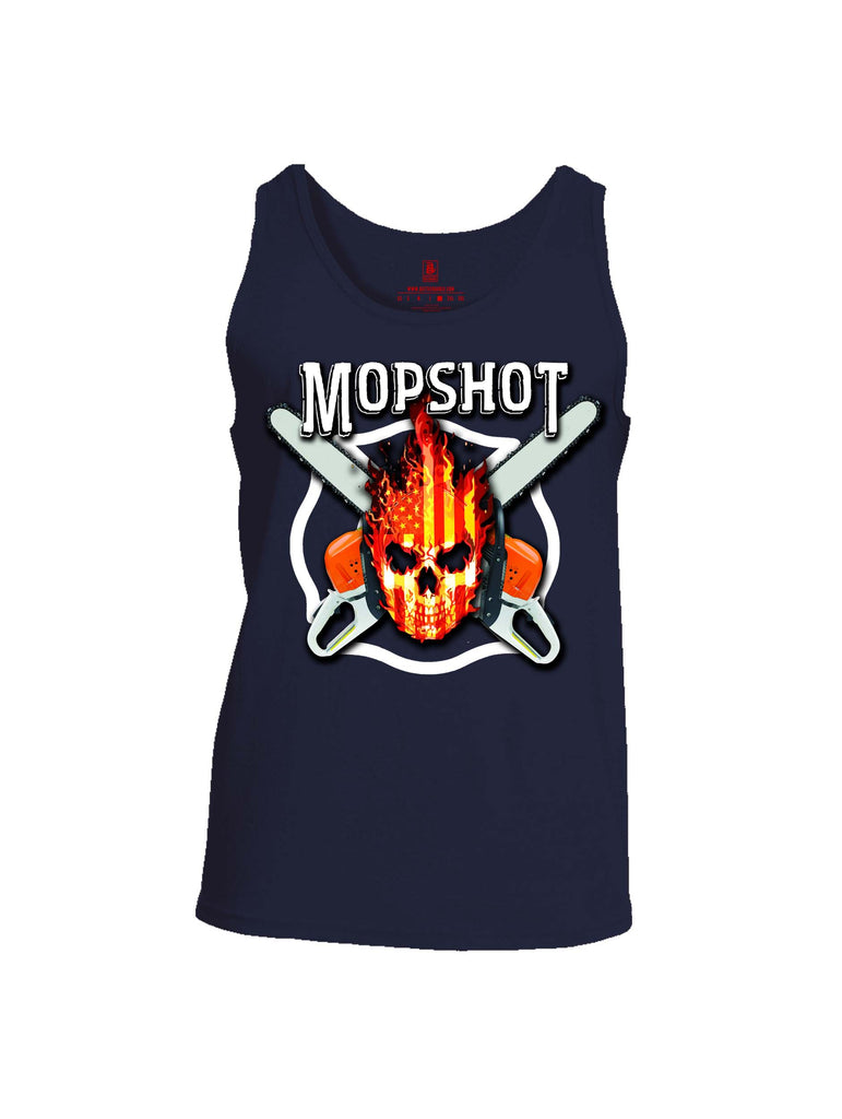Battleraddle Mopshot Cross Chain Saw USA Flag Firefighter Thin Red Line Flame Skull Mens Cotton Tank Top