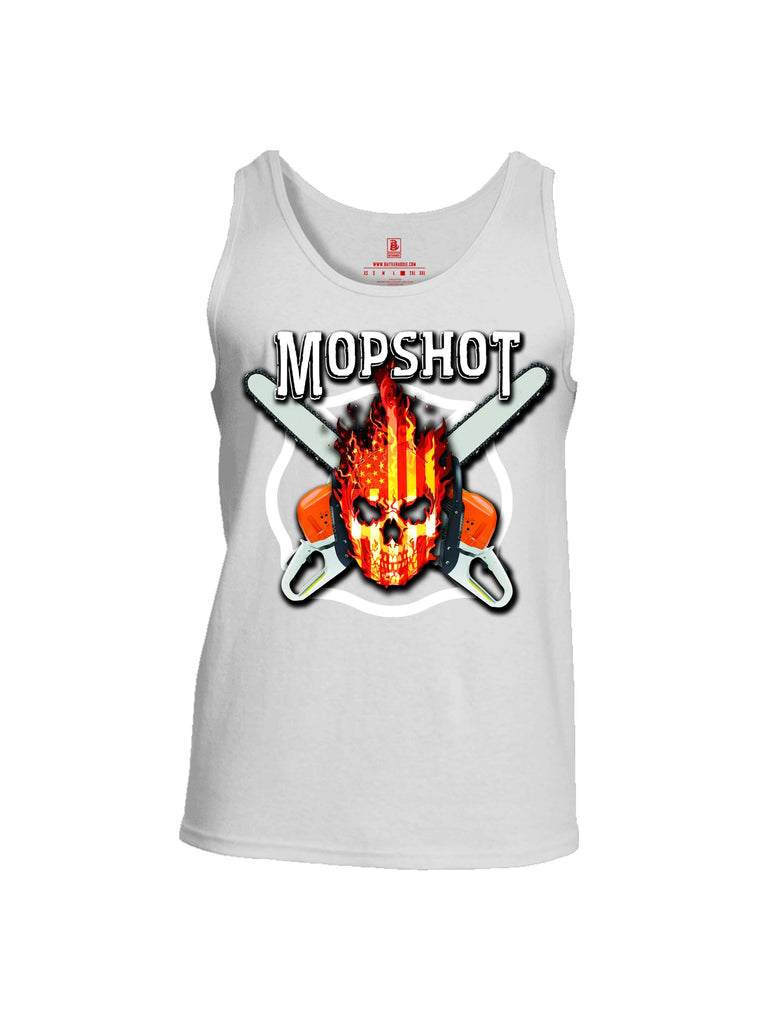 Battleraddle Mopshot Cross Chain Saw USA Flag Firefighter Thin Red Line Flame Skull Mens Cotton Tank Top
