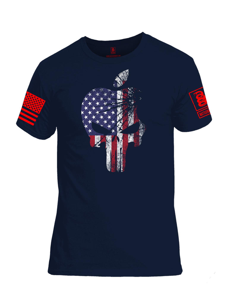 Battleraddle Mr. Expounder Apple Skull US Flag Red Sleeve Print Mens Cotton Crew Neck T Shirt