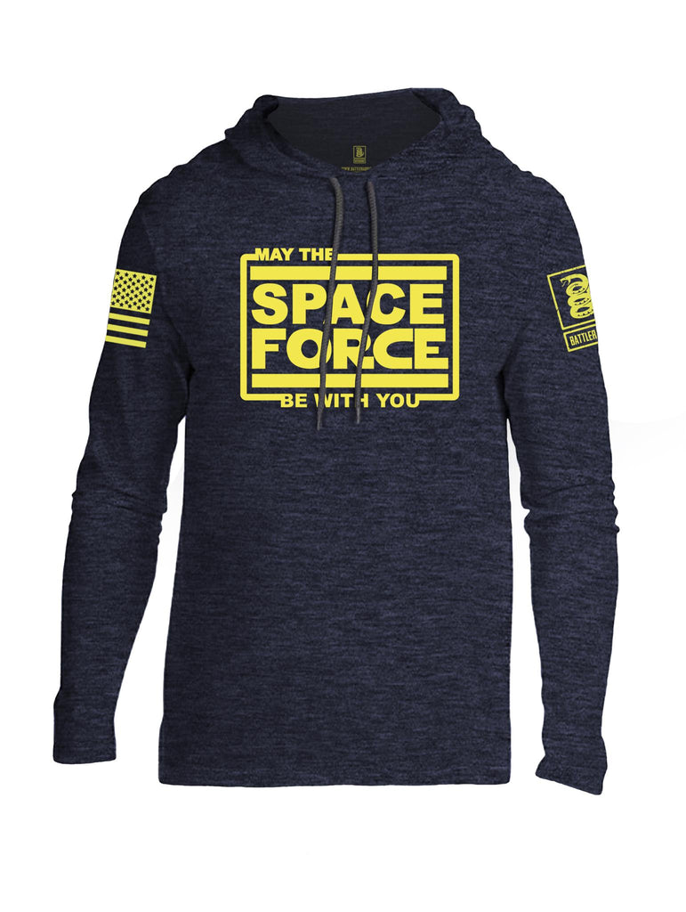Battleraddle May The Space Force Be With You Yellow Sleeve Print Mens Thin Cotton Lightweight Hoodie