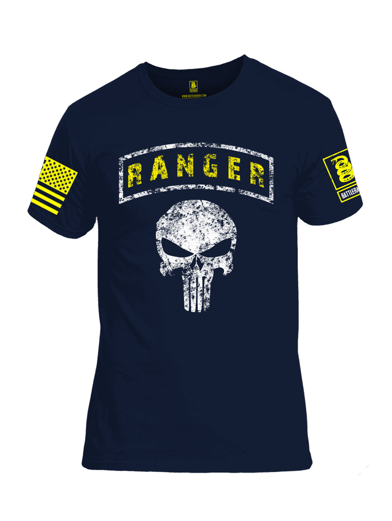 Battleraddle Ranger Punisher Skull Yellow Sleeve Print Mens 100% Battlefit Polyester Crew Neck T Shirt