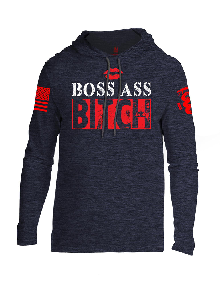 Battleraddle Boss Ass Bitch Red Sleeve Print Mens Thin Cotton Lightweight Hoodie - Battleraddle® LLC