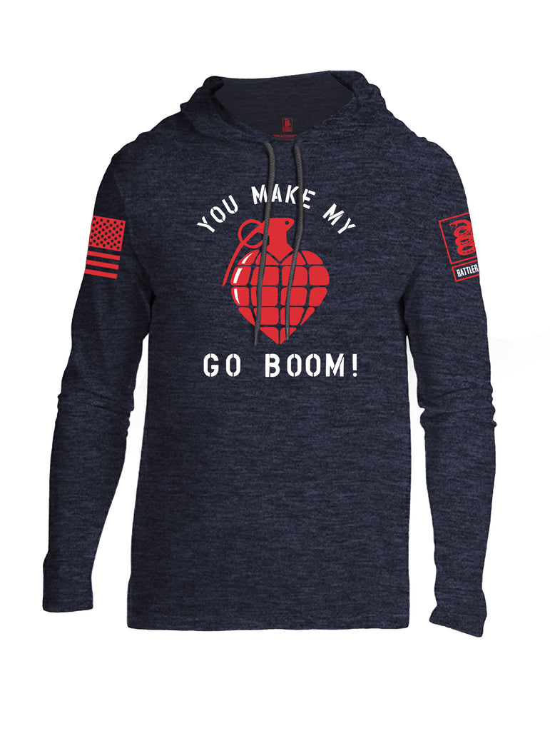 Battleraddle You Make My Heart Go Boom Red Sleeve Print Mens Thin Cotton Lightweight Hoodie