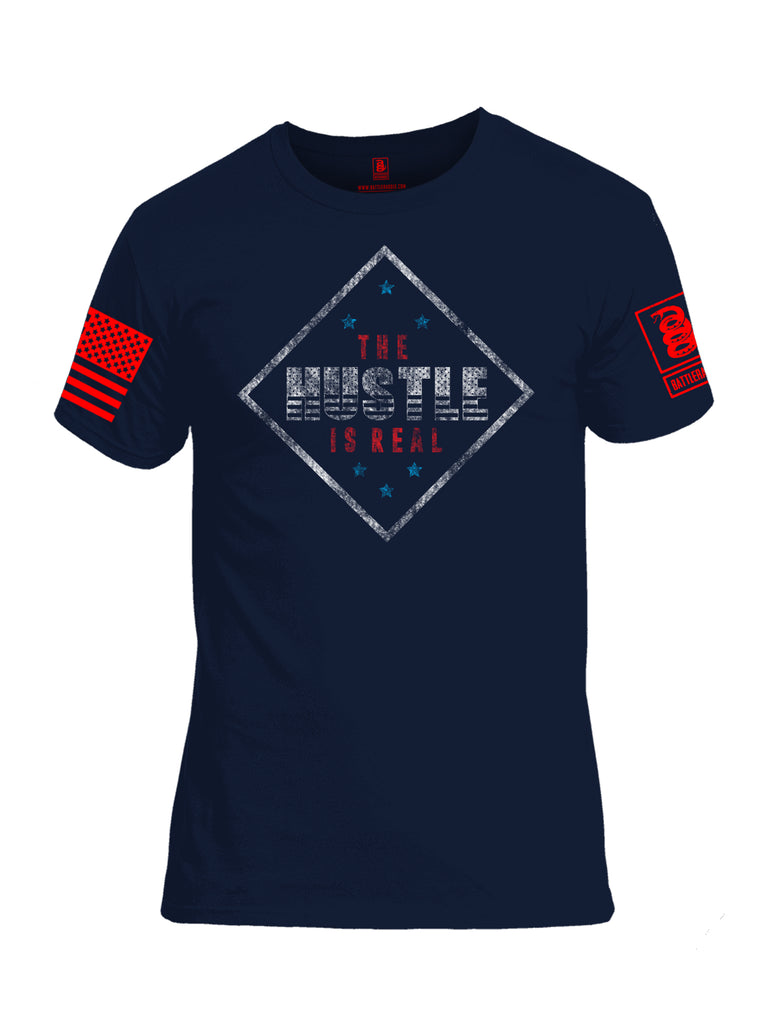 Battleraddle The Hustle Is Real Red Sleeve Print Mens Cotton Crew Neck T Shirt