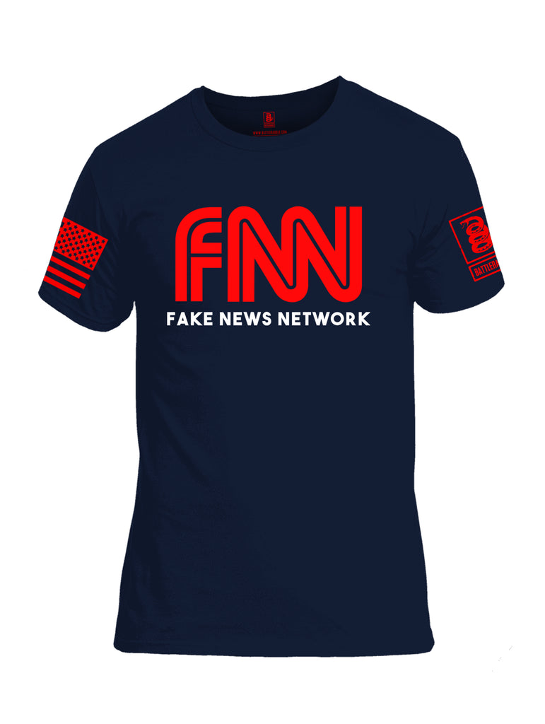 Battleraddle FNN Fake News Network Red Sleeve Print Mens Cotton Crew Neck T Shirt