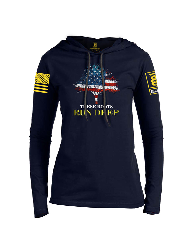 Battleraddle These Roots Run Deep Yellow Sleeve Print Womens Thin Cotton Lightweight Hoodie