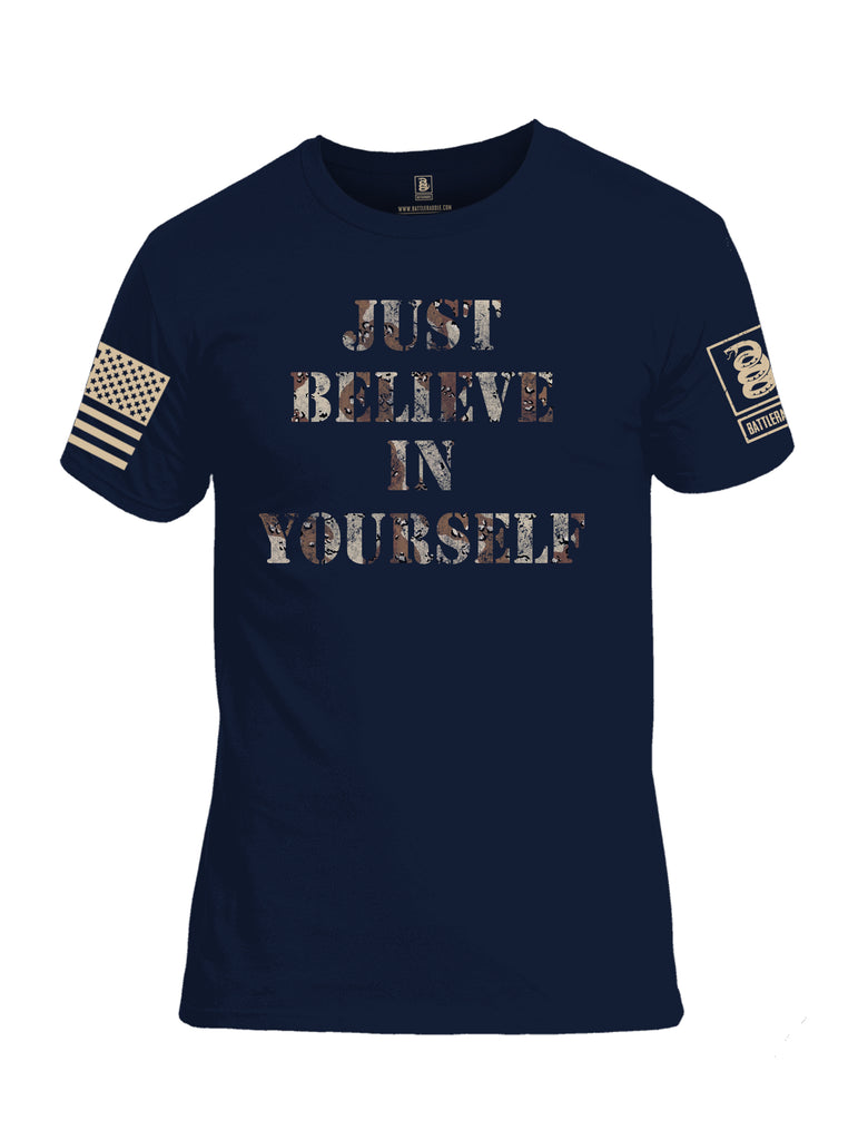 Battleraddle Just Believe In Yourself Beige Sleeve Print Mens Cotton Crew Neck T Shirt