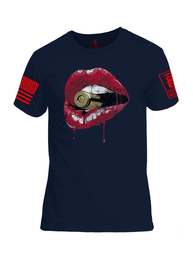 Battleraddle Lips And Bullet Red Sleeve Print Mens Cotton Crew Neck T Shirt