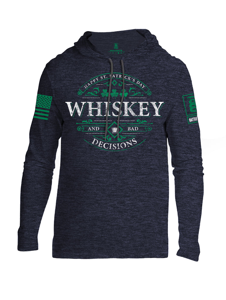 Battleraddle Happy ST. Patrick's Day Whiskey And Bad Decisions Green Sleeve Print Mens Thin Cotton Lightweight Hoodie