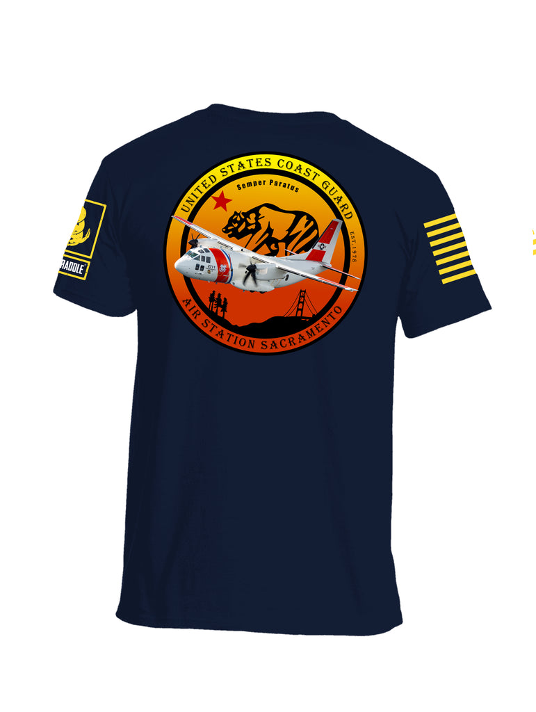 Battleraddle Air Station Sacramento Chiefs Mess United States Coast Guard Yellow Sleeve Print Mens Cotton Crew Neck T Shirt