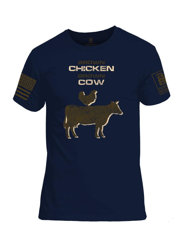 Battleraddle Brown Chicken Brown Cow Dark Brown Sleeve Print Mens Cotton Crew Neck T Shirt - Battleraddle® LLC
