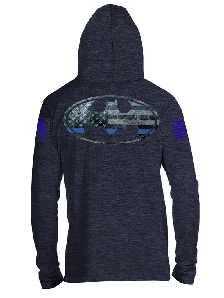 Battleraddle Super USA Flag Blue Line vs Bat Police Hero Blue Line USA Flag Blue Sleeve Print Mens Thin Cotton Lightweight Hoodie