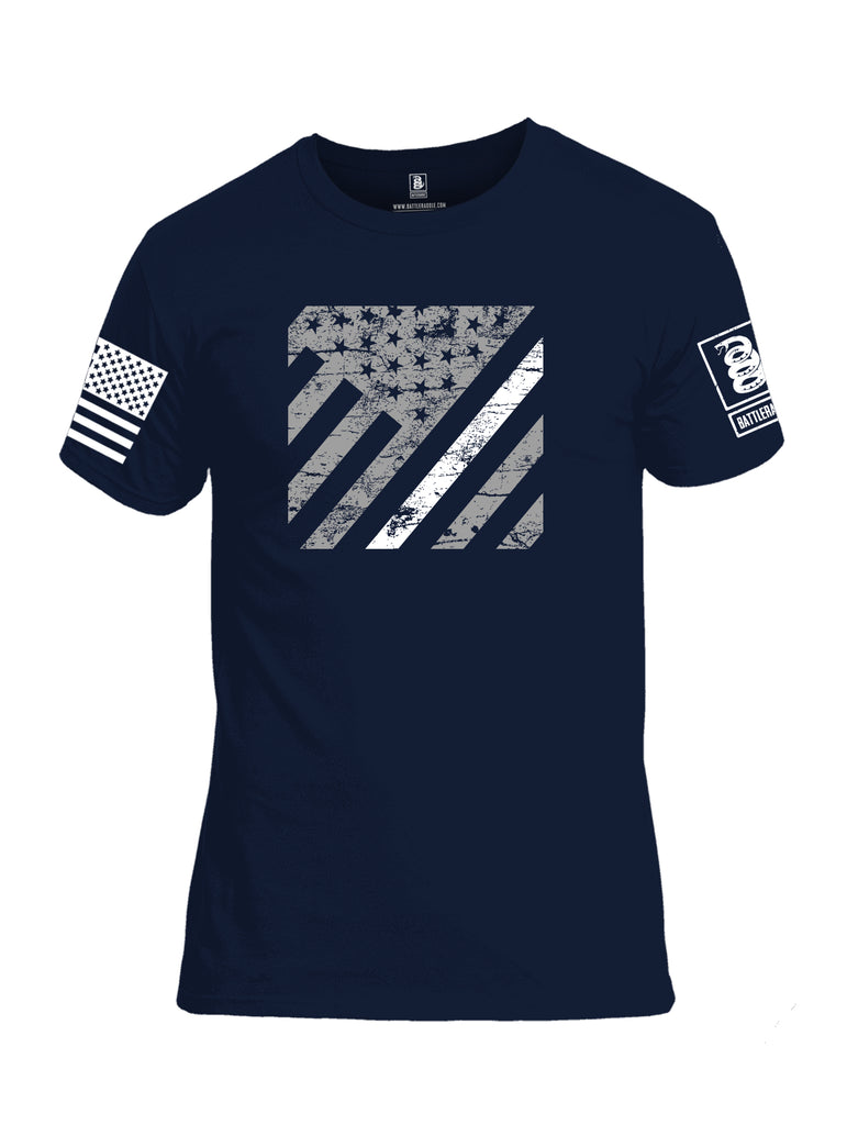 Battleraddle Vertical USA Flag White Line White Sleeve Print Mens Cotton Crew Neck T Shirt