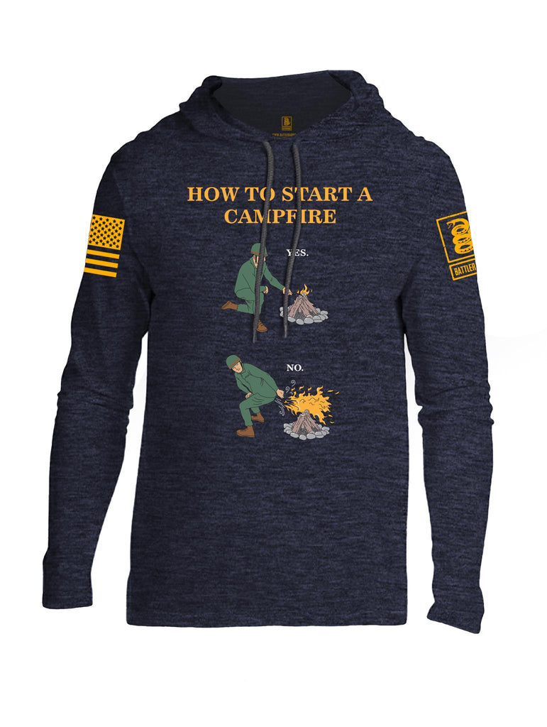 Battleraddle How To Start A Camp Fire Yes No Orange Sleeve Print Mens Thin Cotton Lightweight Hoodie