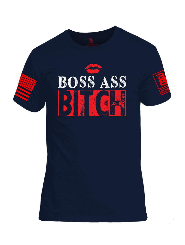 Battleraddle Boss Ass Bitch Red Sleeve Print Mens Cotton Crew Neck T Shirt - Battleraddle® LLC