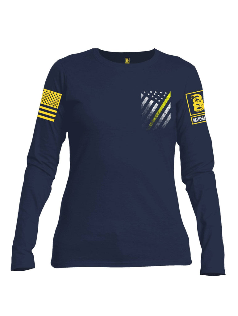 Battleraddle USA Yellow Thin Line Series Flag Yellow Sleeve Print Womens Cotton Long Sleeve Crew Neck T Shirt shirt|custom|veterans|Women-Long Sleeves Crewneck Shirt