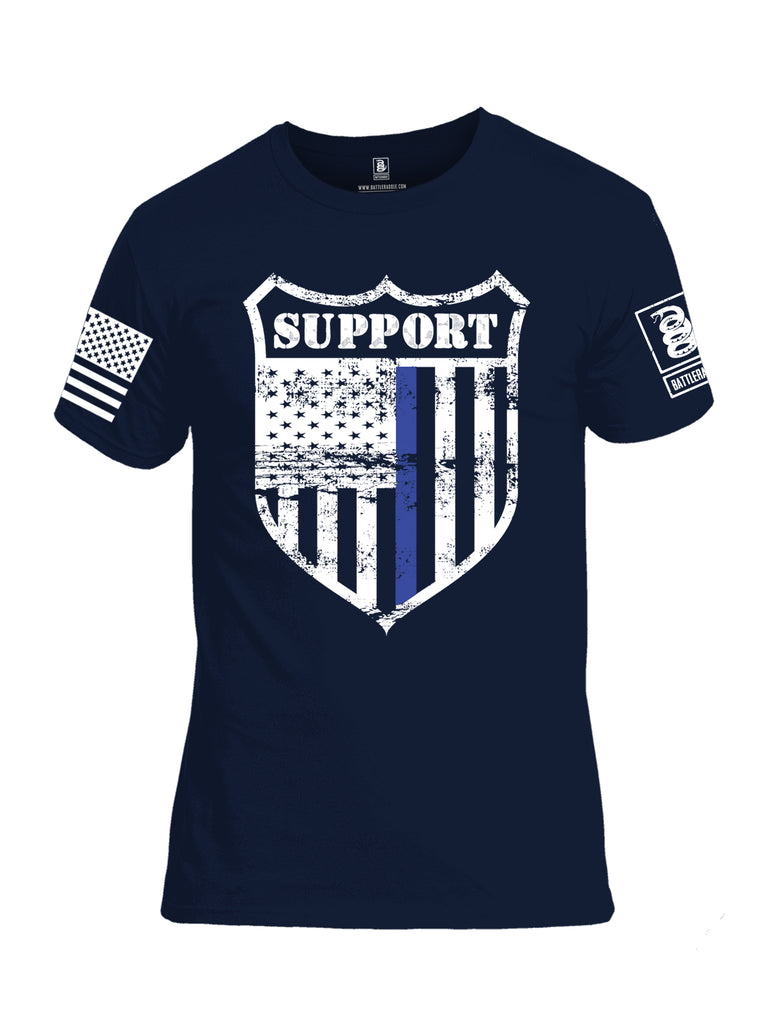 Battleraddle Support Blue Line Shield White Sleeve Print Mens Cotton Crew Neck T Shirt