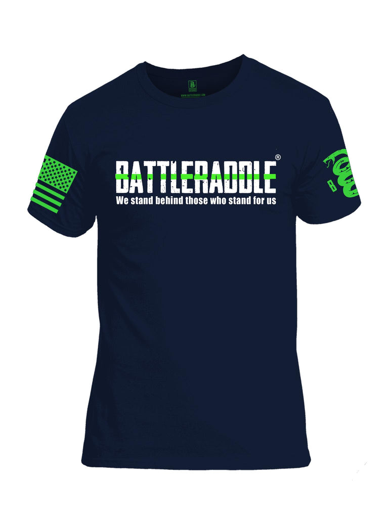Battleraddle We Stand Behind Those Who Stand For Us Green Line Green Sleeve Print Mens Cotton Crew Neck T Shirt