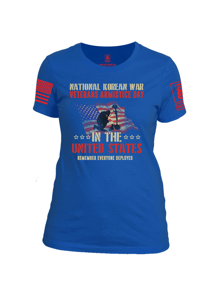 Battleraddle National Korean War Veterans Armistice Day In The United States Remember Everyone Deployed Red Sleeve Print Womens Cotton Crew Neck T Shirt