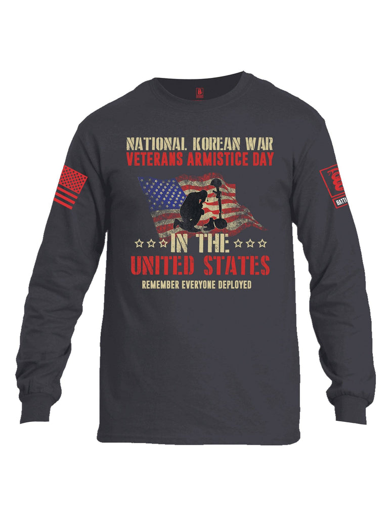 Battleraddle National Korean War Veterans Armistice Day In The United States Remember Everyone Deployed Red Sleeve Print Mens Cotton Long Sleeve Crew Neck T Shirt shirt|custom|veterans|Men-Long Sleeves Crewneck Shirt