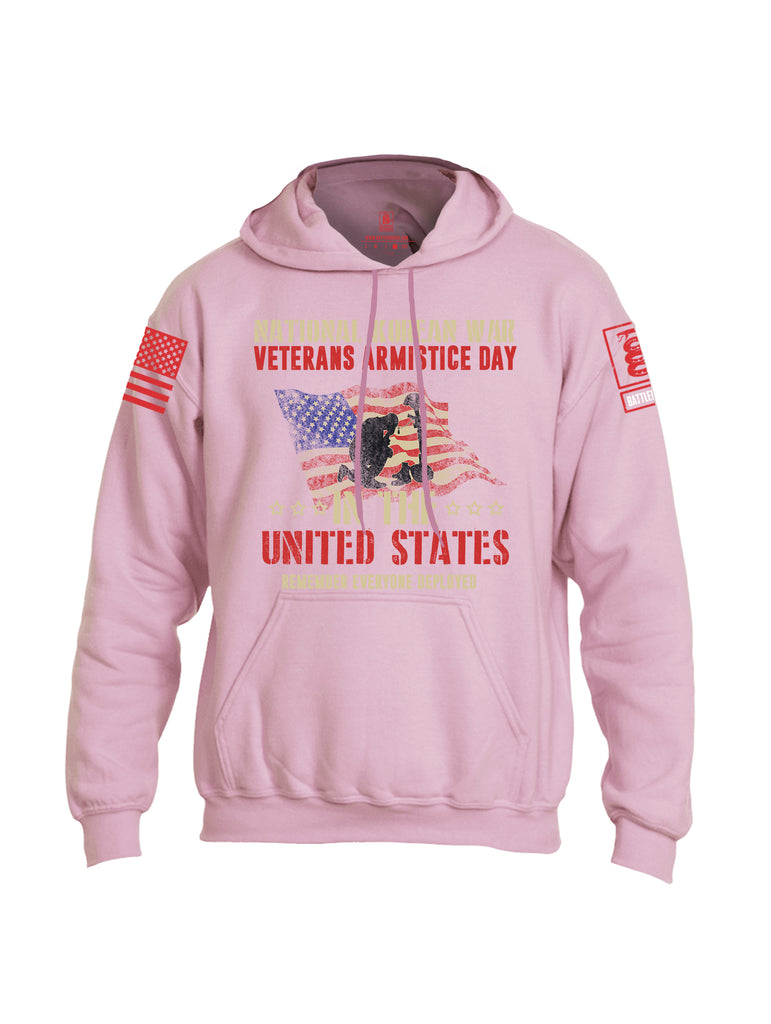 Battleraddle National Korean War Veterans Armistice Day In The United States Remember Everyone Deployed Red Sleeve Print Mens Blended Hoodie With Pockets