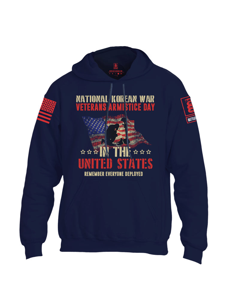 Battleraddle National Korean War Veterans Armistice Day In The United States Remember Everyone Deployed Red Sleeve Print Mens Blended Hoodie With Pockets