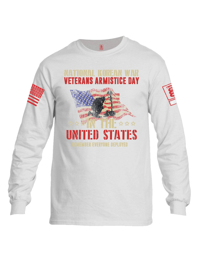 Battleraddle National Korean War Veterans Armistice Day In The United States Remember Everyone Deployed Red Sleeve Print Mens Cotton Long Sleeve Crew Neck T Shirt shirt|custom|veterans|Men-Long Sleeves Crewneck Shirt