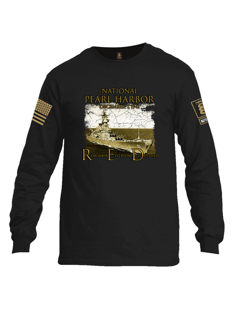 Battleraddle National Pearl Harbor Brass Sleeve Print Mens Cotton Long Sleeve Crew Neck T Shirt