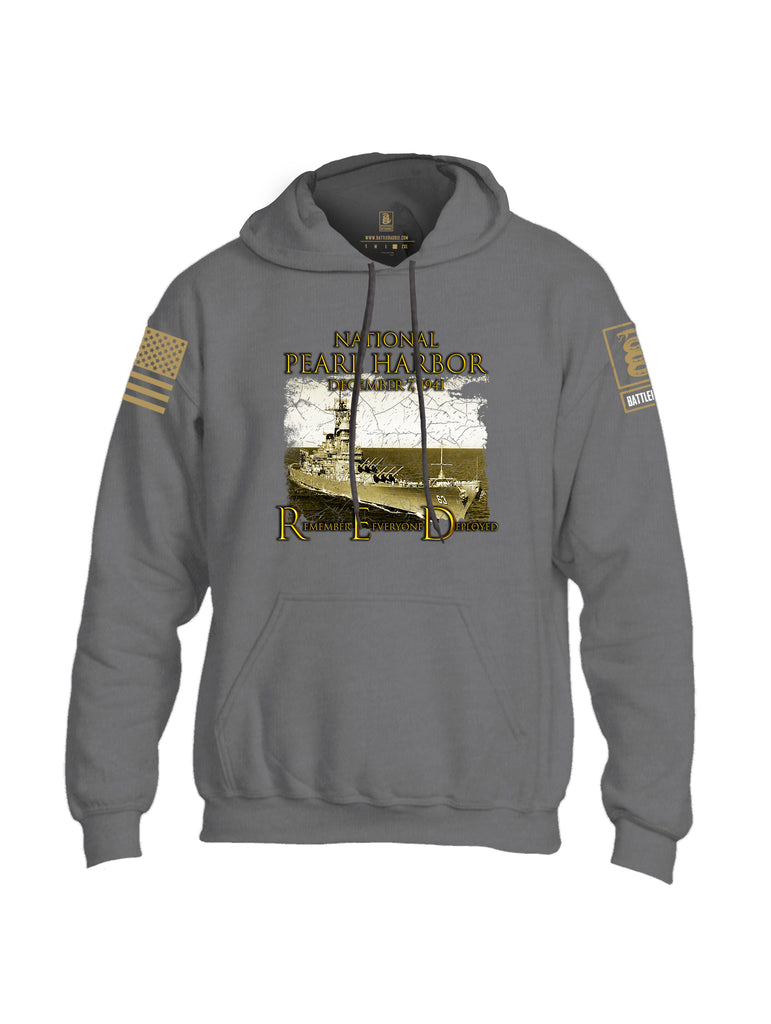 Battleraddle National Pearl Harbor Brass Sleeve Print Mens Blended Hoodie With Pockets