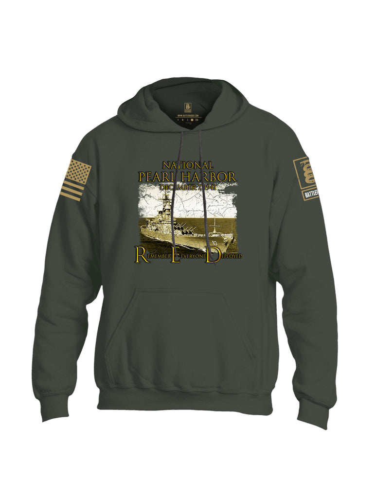 Battleraddle National Pearl Harbor Brass Sleeve Print Mens Blended Hoodie With Pockets