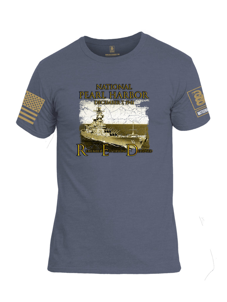Battleraddle National Pearl Harbor Brass Sleeve Print Mens Cotton Crew Neck T Shirt