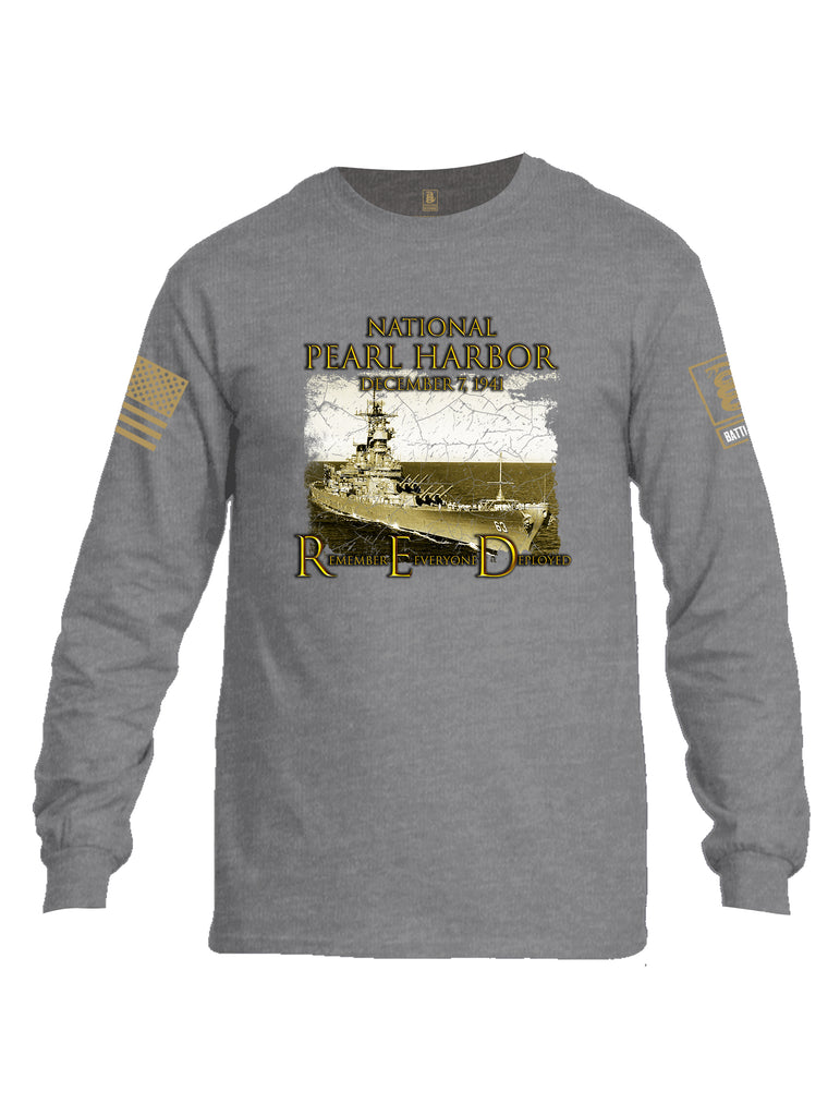Battleraddle National Pearl Harbor Brass Sleeve Print Mens Cotton Long Sleeve Crew Neck T Shirt